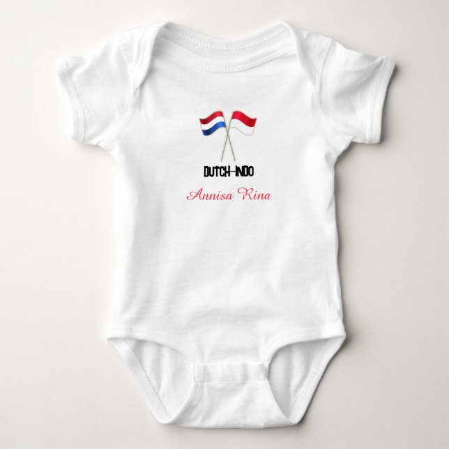 Body Para Bebê Holandês-Indo com Duas Bandeiras com Nome Personal (Frente)