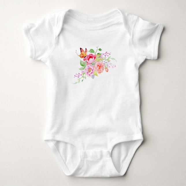 Body Para Bebê holiES - Flores de Mola de Aquarela Buquê 2 (Frente)