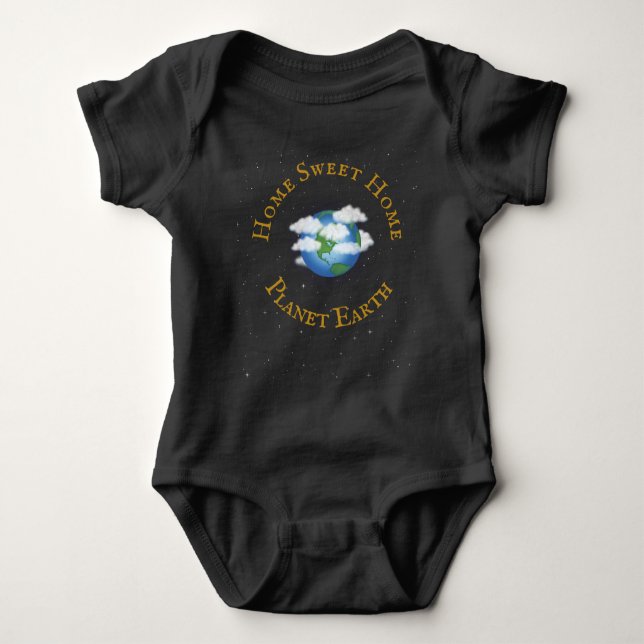 Body Para Bebê "Home Sweet Home Planet Earth" Em Estrelas Brilhan (Frente)