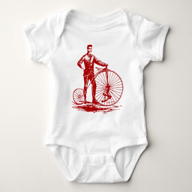 Body Para Bebê Homem com Penny Farthing - Ruby Red (Frente)