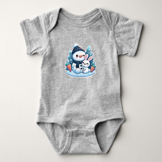 Body Para Bebê Homem de neve bebê Kawaii com bunny ai art (Frente)