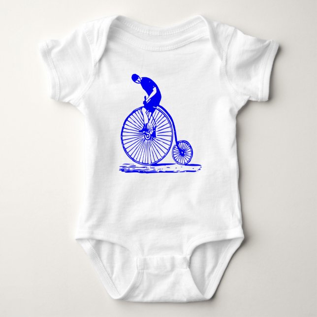 Body Para Bebê Homem em uma penny Farthing - Azul (Frente)