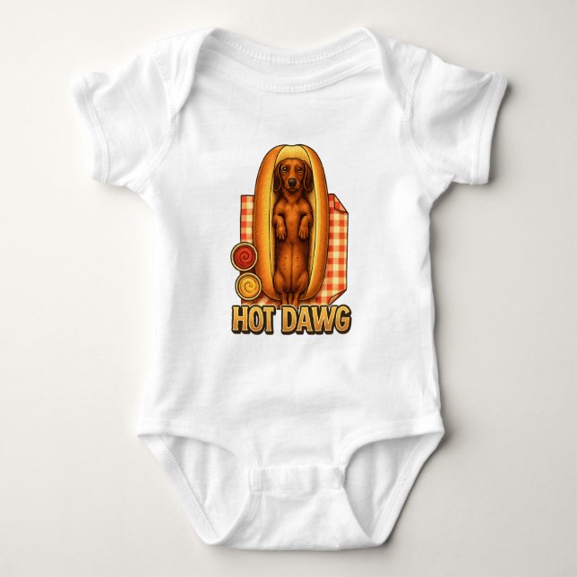 Body Para Bebê Hot Dawg Funny Dachshund Hot Dog Parody Cute Dog  (Frente)