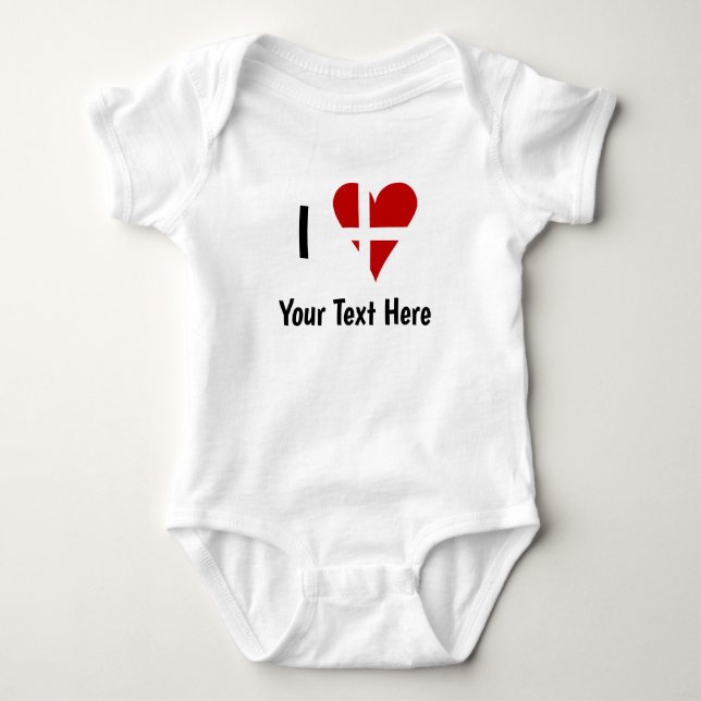 Body Para Bebê I (Funky Heart Shaped Danish Flag) Your Text (Frente)