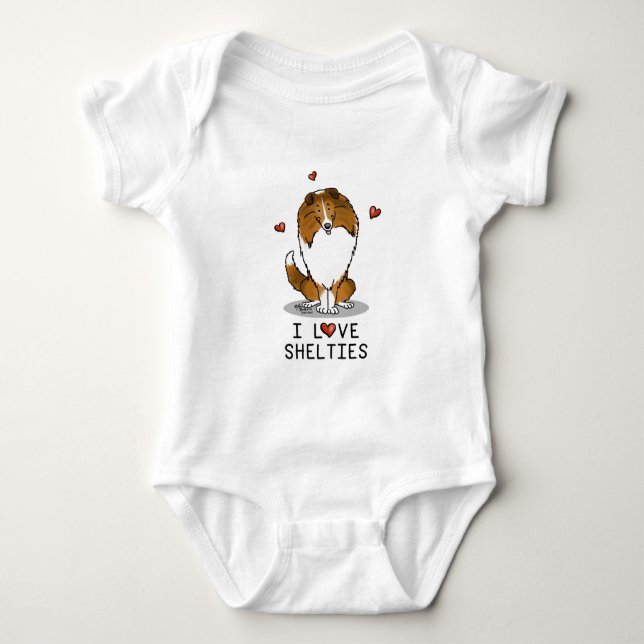Body Para Bebê I Love Shels (sable 2) Shetland Sheepdog Cute (Frente)