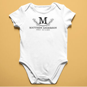 Body Para Bebê Idade do Monograma Personalizada de Nomes Pretos e