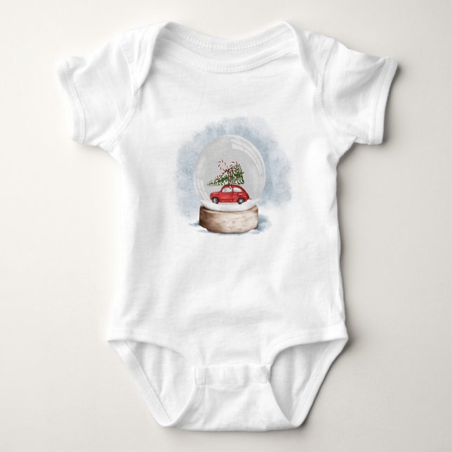 Body Para Bebê ilustração aquarela de um globo de neve de Natal (Frente)