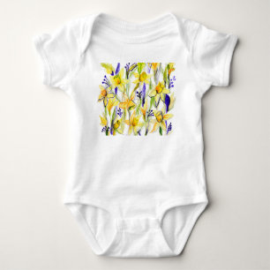 Body Para Bebê Ilustração de Aquarela de Daffodils Amarelos