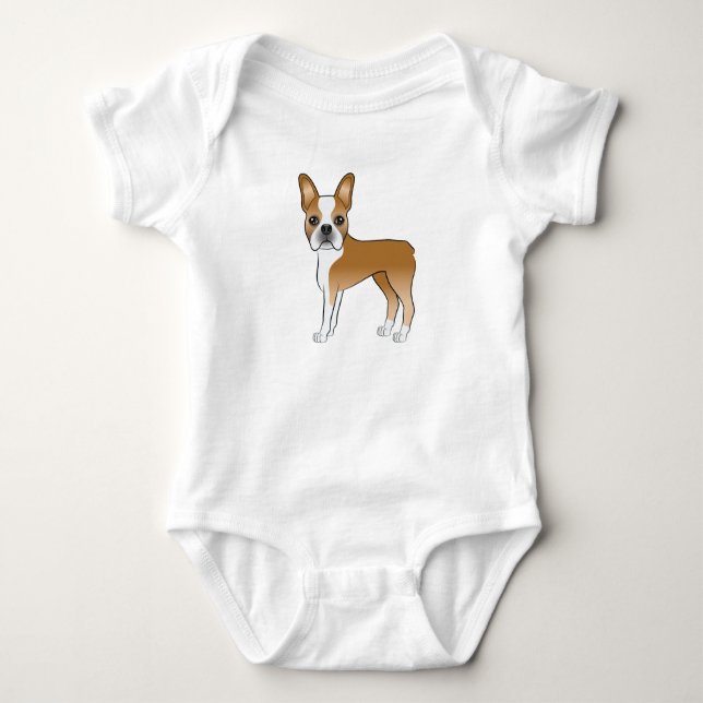 Body Para Bebê Ilustração de cachorro Boston Terrier cor cervo e  (Frente)