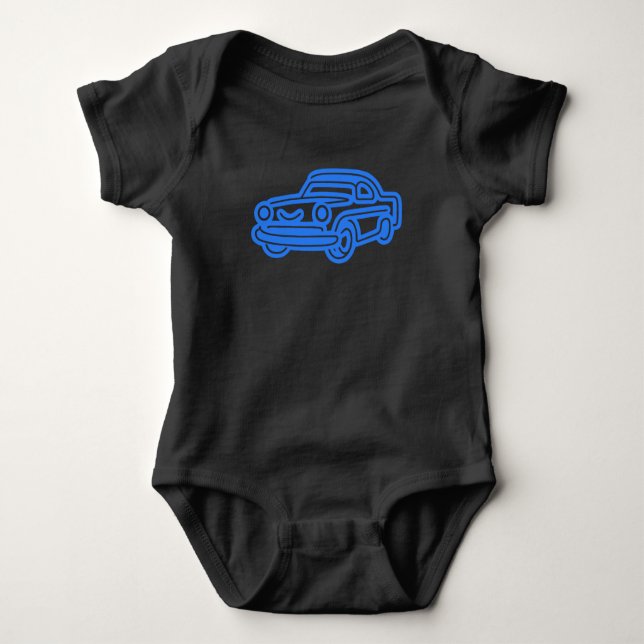 Body Para Bebê Ilustração de Carro Antigo Azul (Frente)