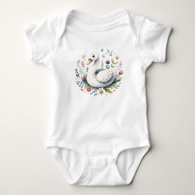 Body Para Bebê Ilustração de Cisne Caprichoso | Design de Pássaro (Frente)