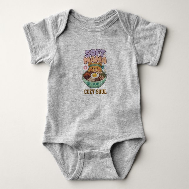 Body Para Bebê Ilustração de Comida Confortável Fofa (Frente)