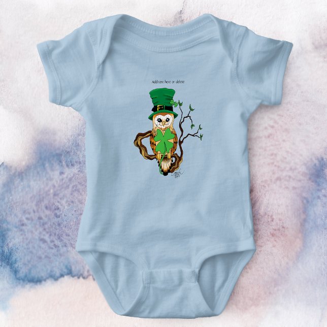 Body Para Bebê Ilustração de Coruja Irlandesa Fofa Verde Sortuda (Criador carregado)