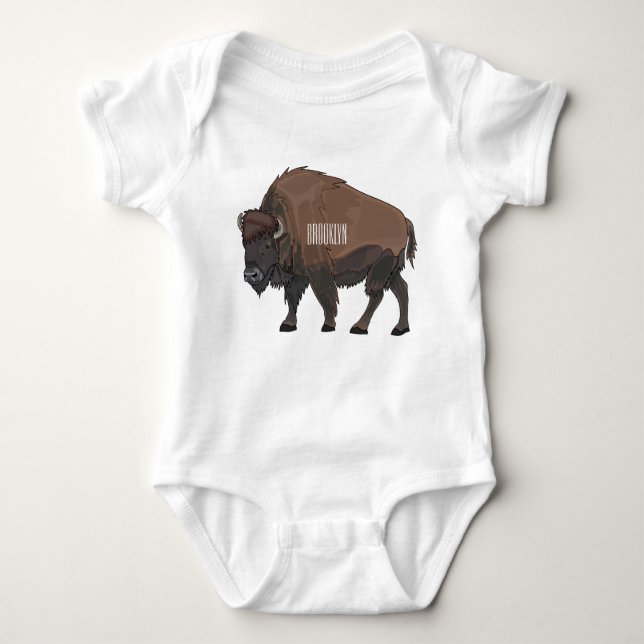 Body Para Bebê Ilustração de desenho animado Bison (Frente)