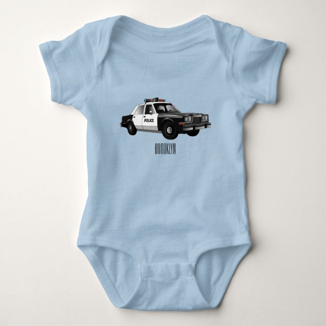 Body Para Bebê Ilustração de desenho animado de carro da polícia (Frente)