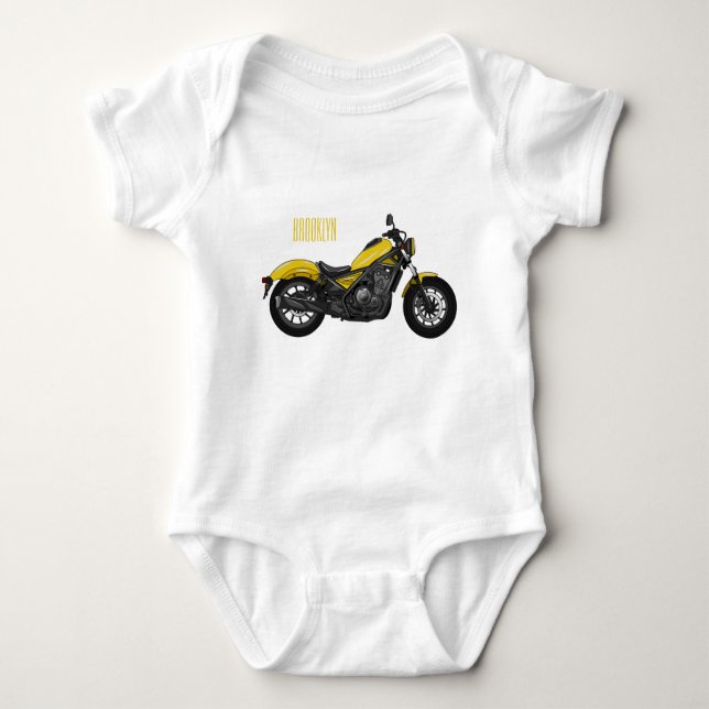 Body Para Bebê Ilustração de desenho animado de motociclo cruzado (Frente)