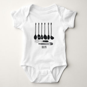 Body Para Bebê Ilustração de desenho animado de utensílios de coz