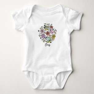 Body Para Bebê Ilustração de flor de primavera com nome personali