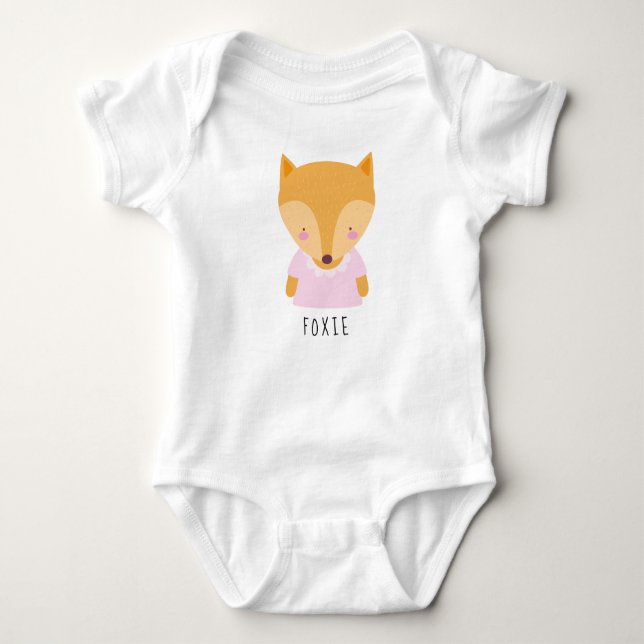 Body Para Bebê Ilustração de Raposa de Cuta - Nome Personalizável (Frente)