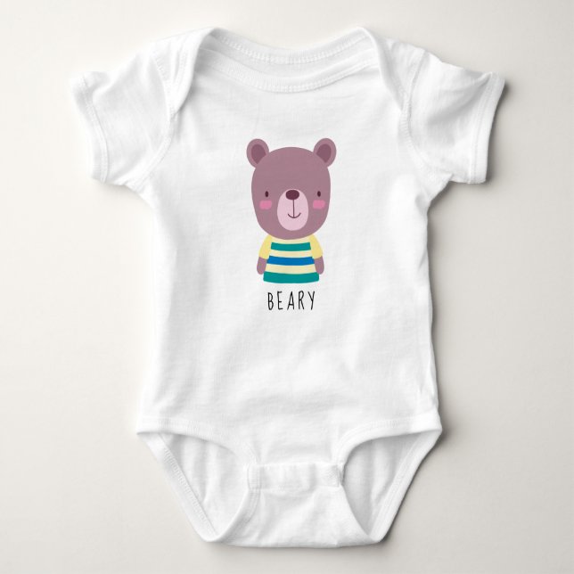 Body Para Bebê Ilustração do Urso de Cuta - Nome Personalizável B (Frente)