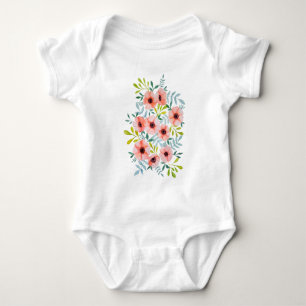 Body Para Bebê Ilustração Floral Rosa Rosa Girly Watercolor