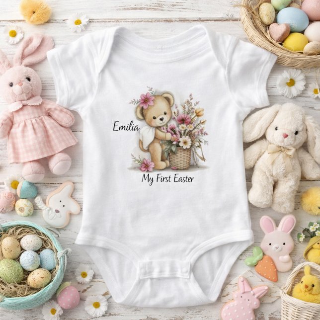 Body Para Bebê Ilustração Fofa do Primeiro Páscoa Leão (Criador carregado)