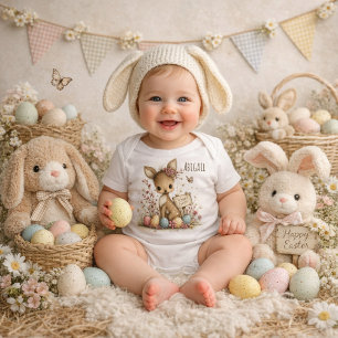 Body Para Bebê Ilustração Personalizada de Cervo Feliz de Páscoa