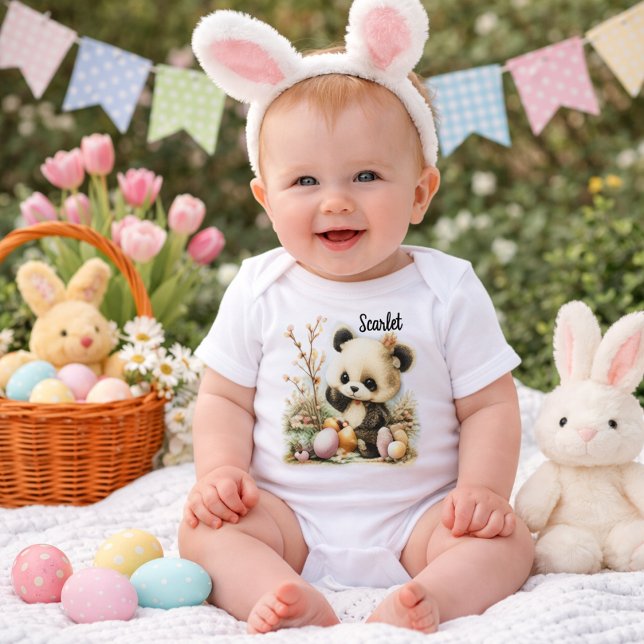Body Para Bebê Ilustração Personalizada de Páscoa do Bebê Panda (Criador carregado)