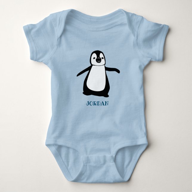 Body Para Bebê Ilustração personalizada de pinguim azul bebê (Frente)