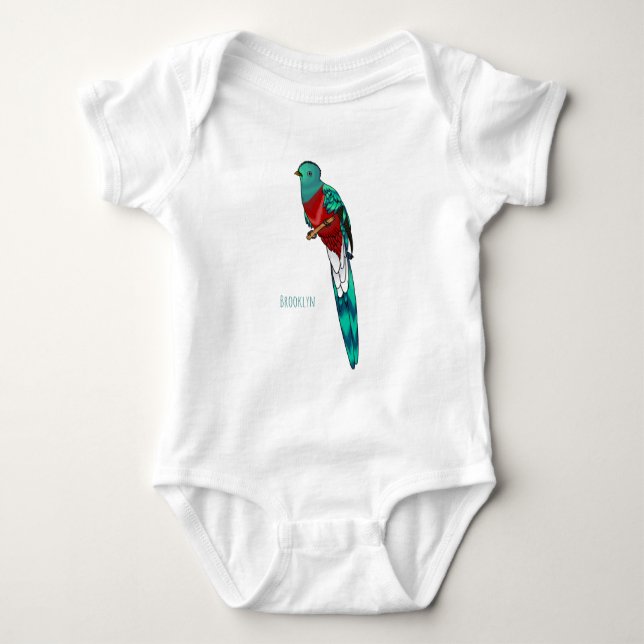 Body Para Bebê Ilustração quetzal de desenho animado de ave respo (Frente)