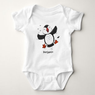 Body Para Bebê Imagem azul de desenho animado de puffin voador e