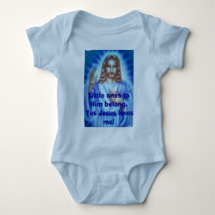 Body Para Bebê Imagem de Jesus Azul, as pequenas para ele pertenc