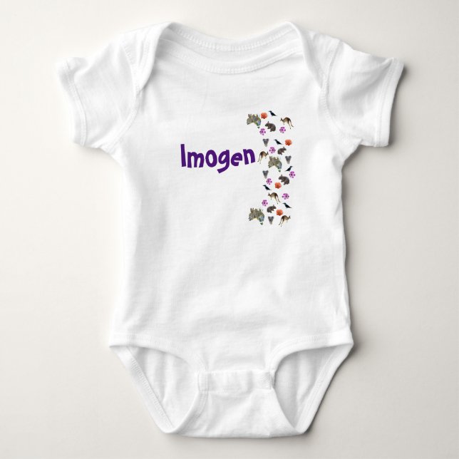 Body Para Bebê Imogen, Name Logo With Australian Willife, Baby B (Frente)