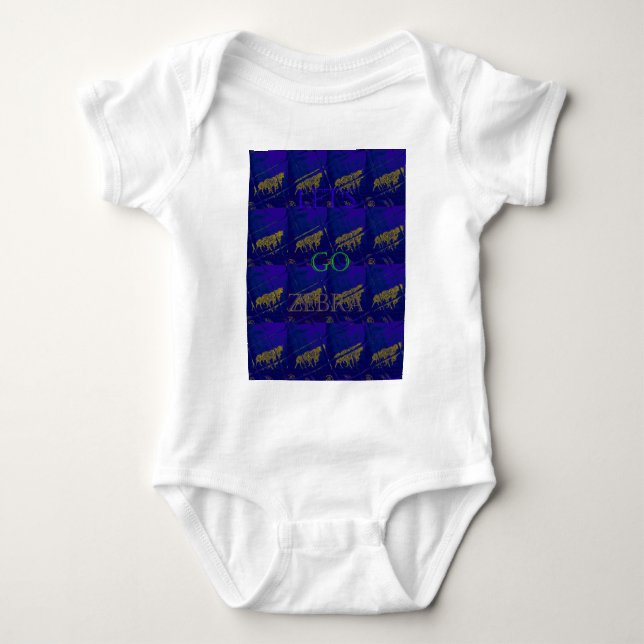Body Para Bebê Impressão Abstrato "Vamos Ir Zebra" azul francês (Frente)