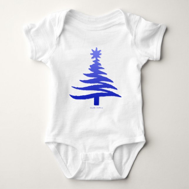 Body Para Bebê Impressão Azul-Estêncil de Árvore de Natal Moderno (Frente)