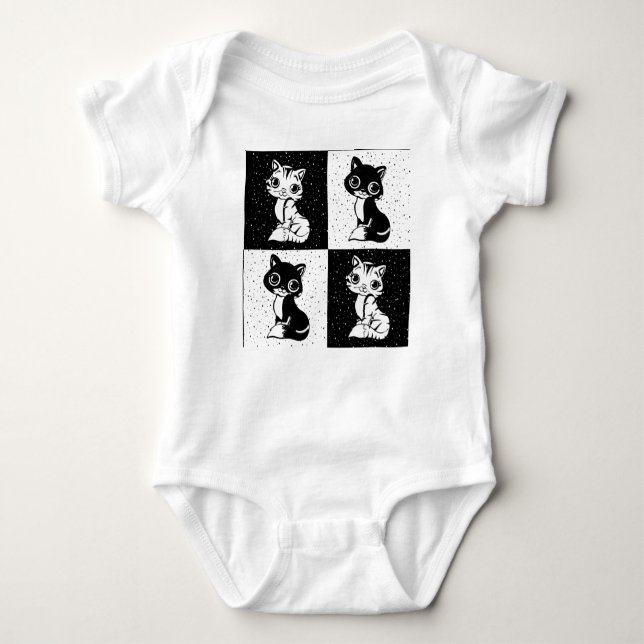 Body Para Bebê Impressão de Bloco de Monograma Branco Preto (Frente)