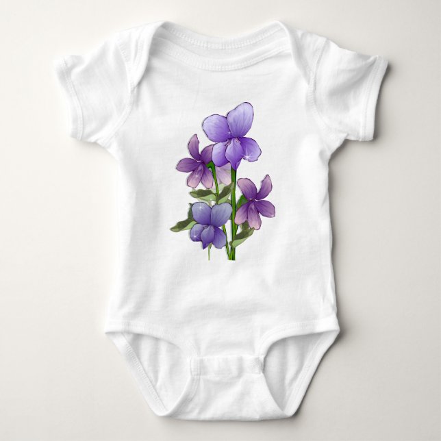 Body Para Bebê Impressão de flores violetas (Frente)