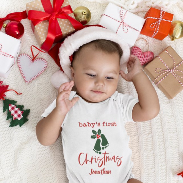 Body Para Bebê Impressão Holly Red, o primeiro pé de Natal do beb (Criador carregado)