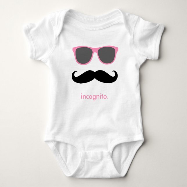 Body Para Bebê incógnito - bigode engraçado e tons rosa (Frente)