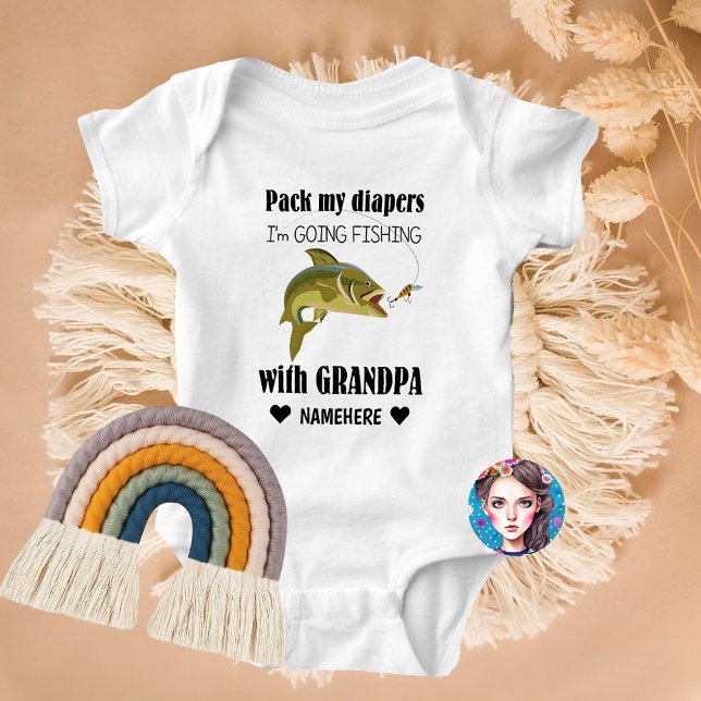 Body Para Bebê Indo pescar com o vovô (Going Fishing with Grandpa Baby Bodysuit)
