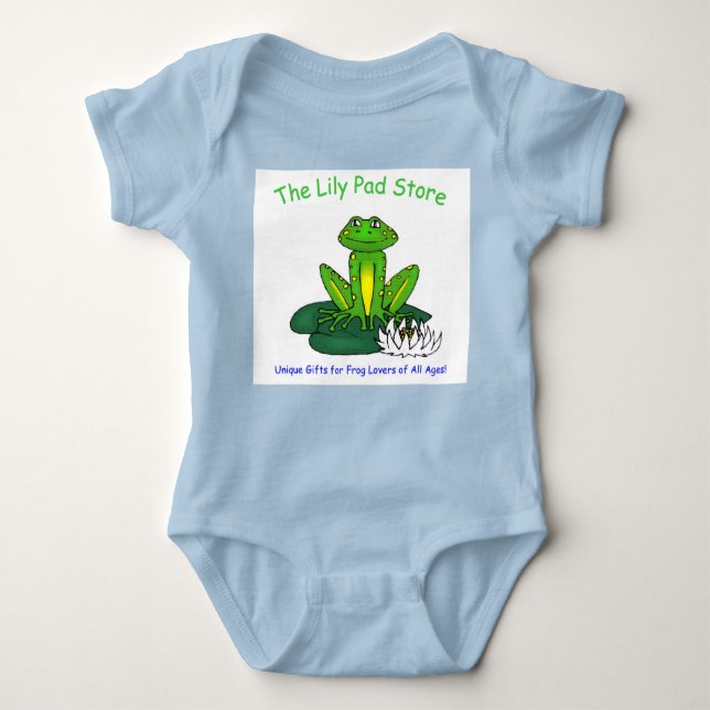 Body Para Bebê Infant's Frog on a Lily Pad Blue on White Bodysuit (Frente)