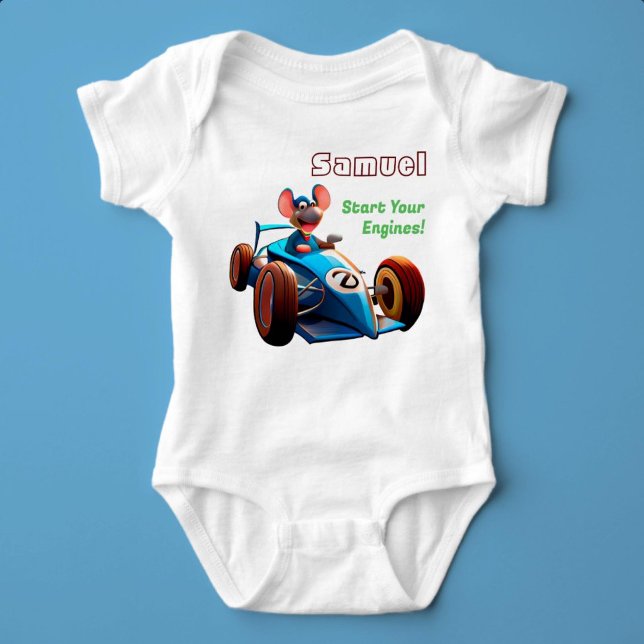 Body Para Bebê Inicie seu nome personalizado de mecanismos (Start Your Engines)