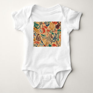 Body Para Bebê Instrumentos Musicais Vintage Fundo sem costura