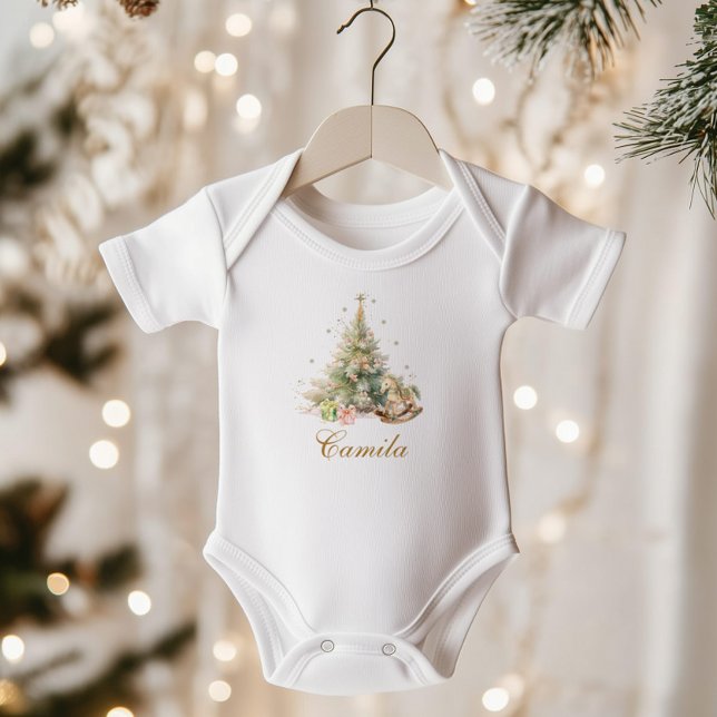 Body Para Bebê Inverno Whimsérico Árvore de Natal de Onederland (Criador carregado)