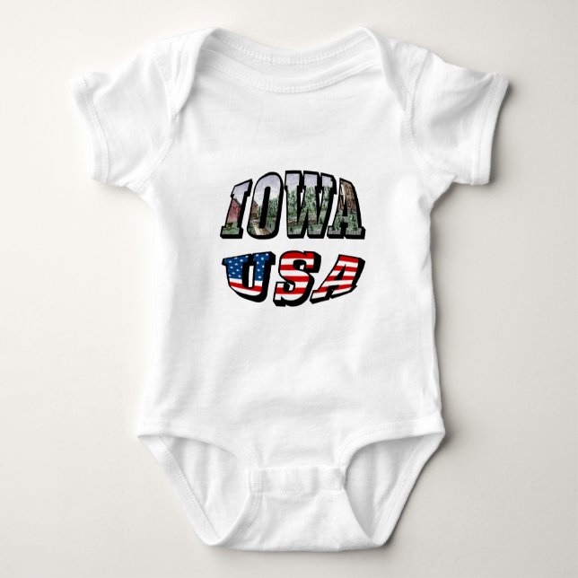 Body Para Bebê Iowa USA Flag & State Photo Text (Frente)