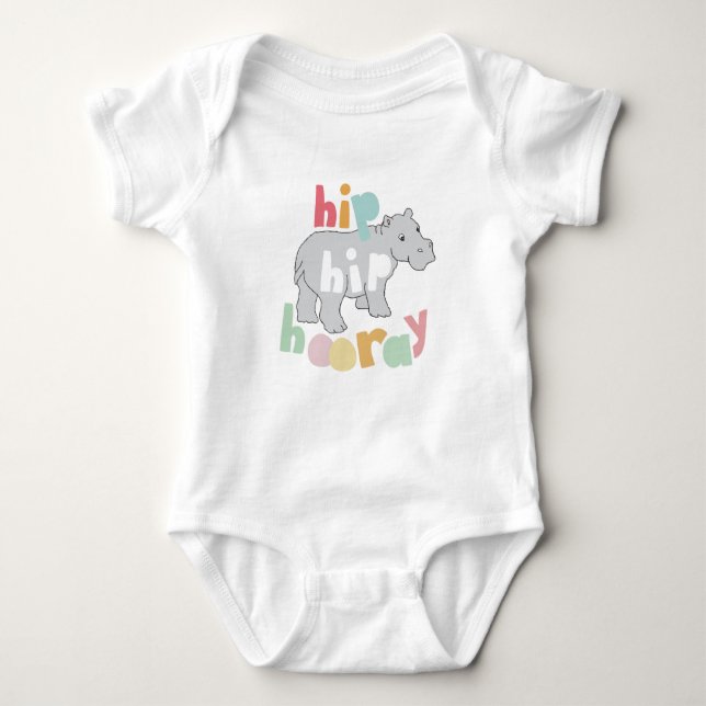 Body Para Bebê ip Hip Hooray Cinza Hippo Desenhando Bestial Arte  (Frente)