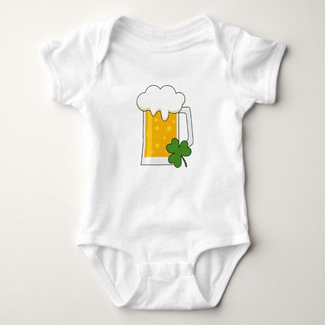 Body Para Bebê Irish Beer Mug com Shamrock Clover (Frente)