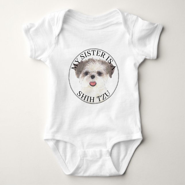 Body Para Bebê Irmã Grande Brown e White Shih Tzu (Frente)