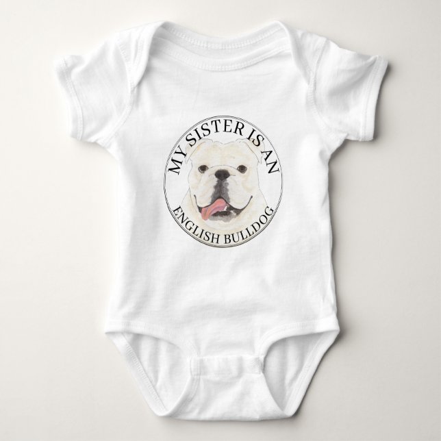 Body Para Bebê Irmã Grande do Bulldog Branco Personalizado (Frente)