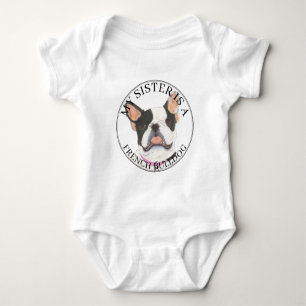 Body Para Bebê Irmã Grande do Bulldog Francês Preto e Branco